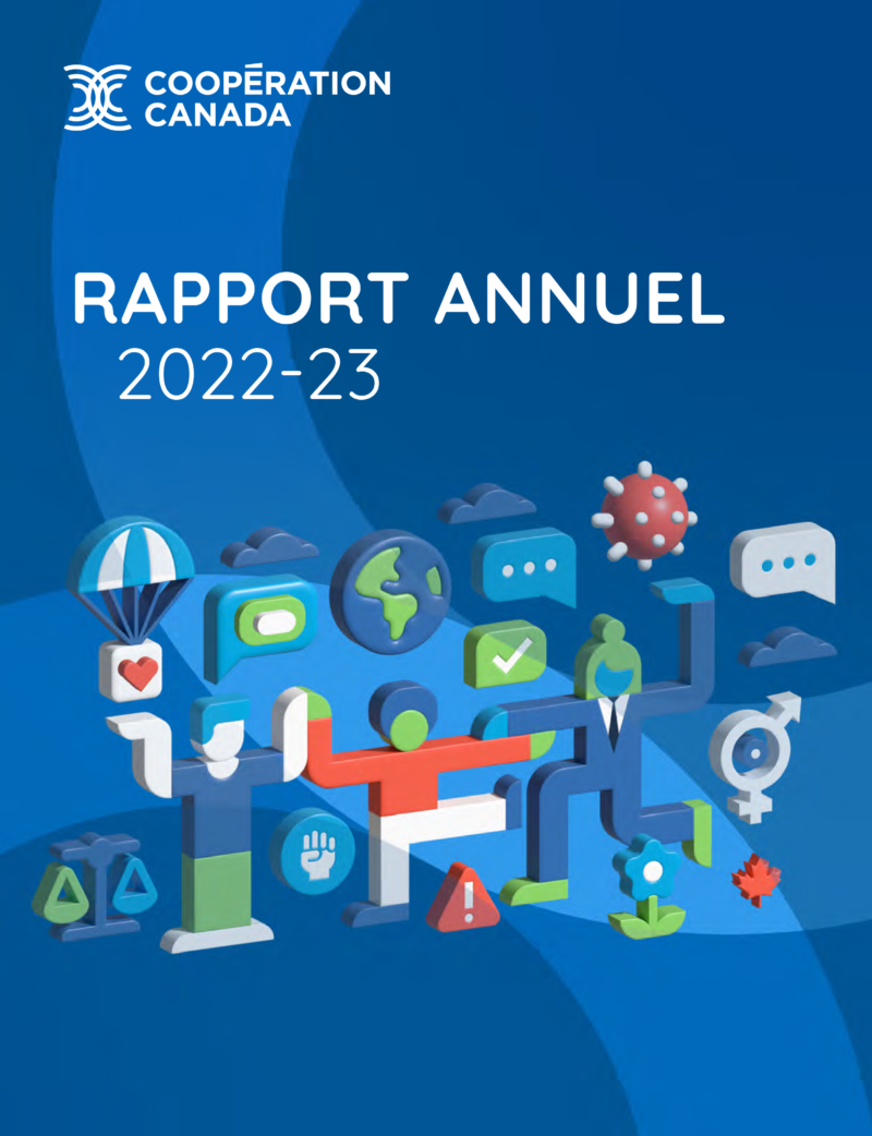 Le rapport annuel 2022-2023 de Coopération Canada. Couverture du rapport.